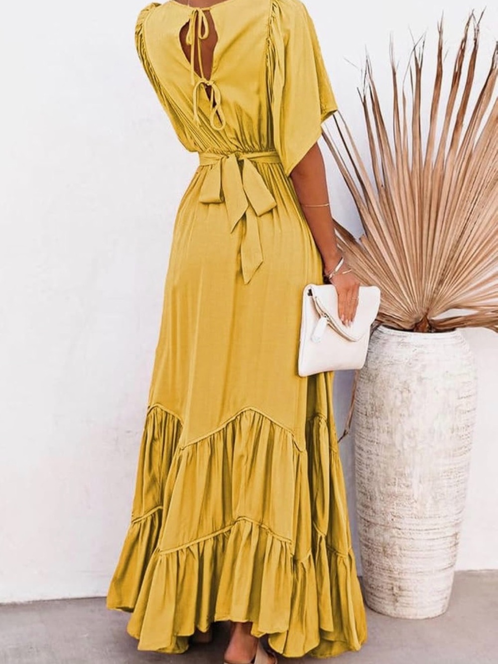 Linsery Yellow V-Neck Tiered Maxi Dress NWOT - Picture 2 of 6